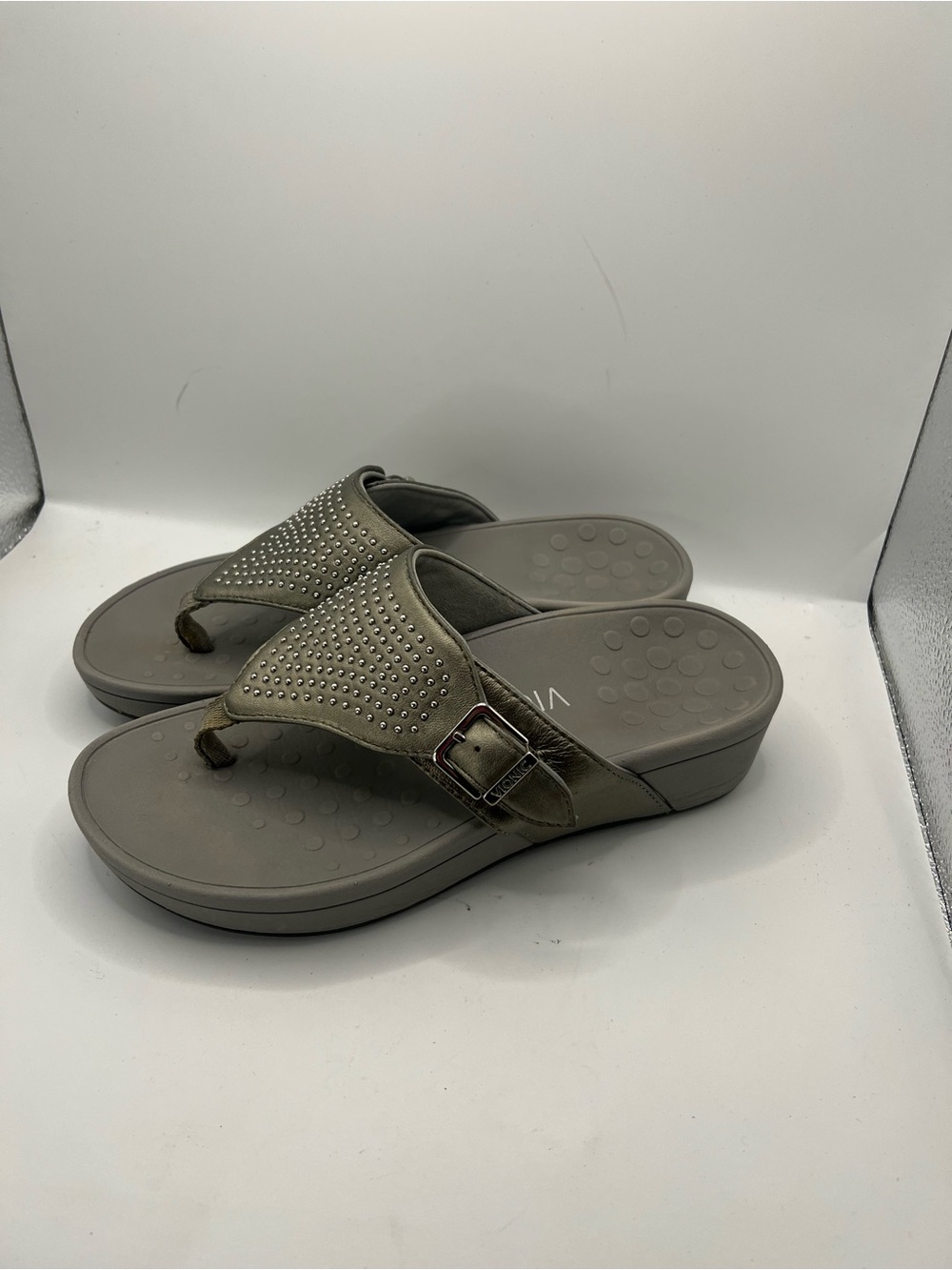 Vionic Metallic Gray Studded Thong Sandals - Picture 8 of 12